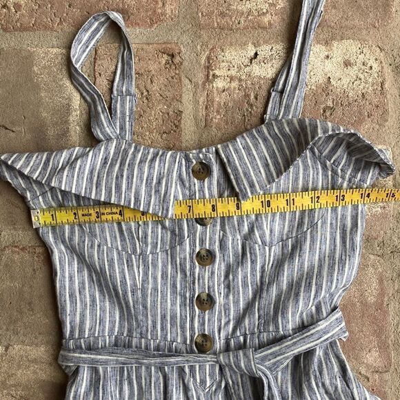 American Eagle Outfitters Sleeveless Blue & White Belted Wide Leg Romper Size 0 - Picture 12 of 15